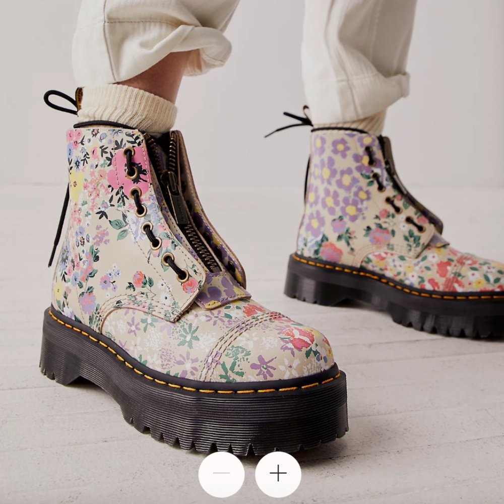 DR MARTENS SINCLAIR FLORAL MASH UP LEATHER PLATFORM SIZE 9 BOOTS